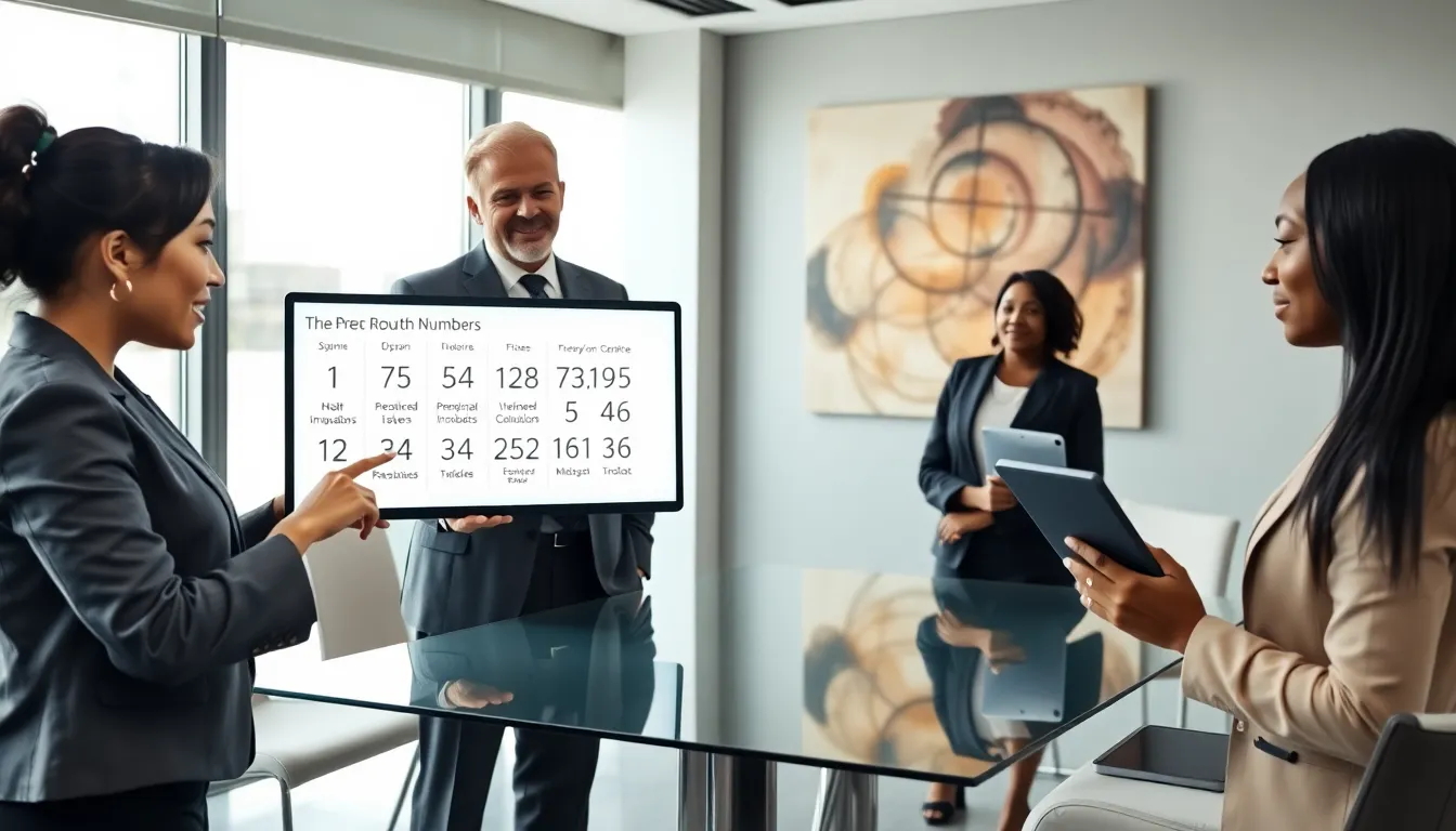 diverse team discussing the significance of numbers in a modern office.